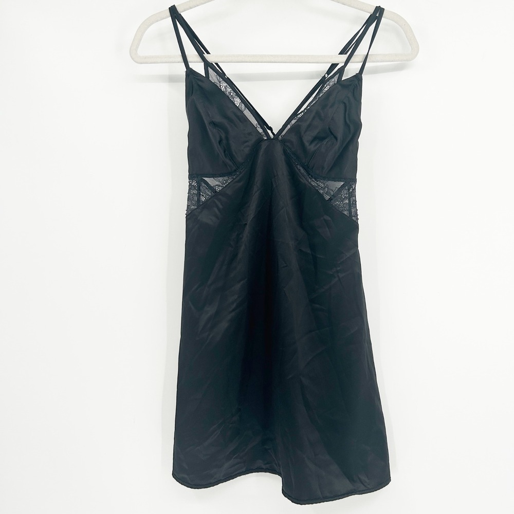 Gilligan & O'Malley Womens Whimsigoth Y2K Black Lace Trim Satin Slip‎ Dress XS